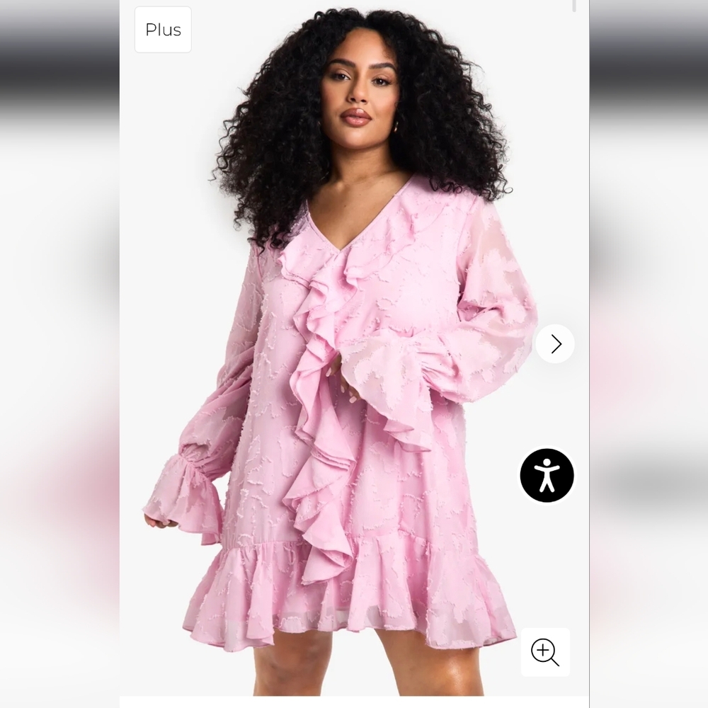 Boohoo Pink Ruffle V-Neck Long Sleeve Dress
